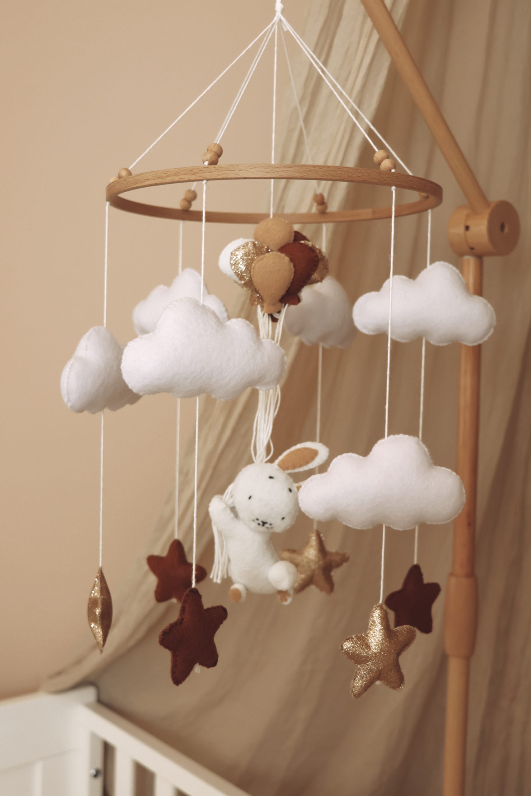 Handmade Bunny baby mobile  bordeaux