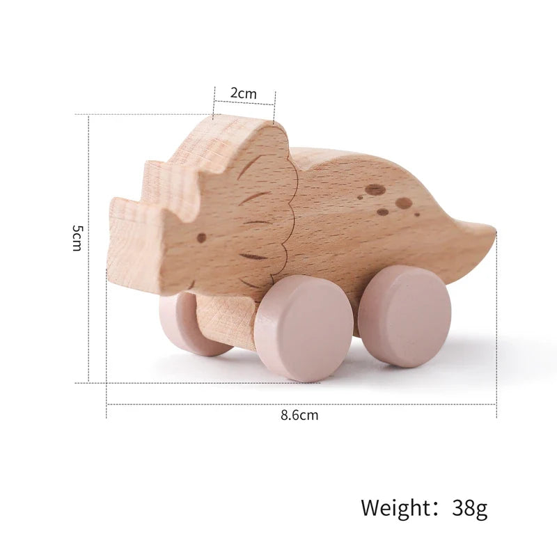 1 pc Beech Wood Montessori Toy Dinosaur with wheels multivariant-7