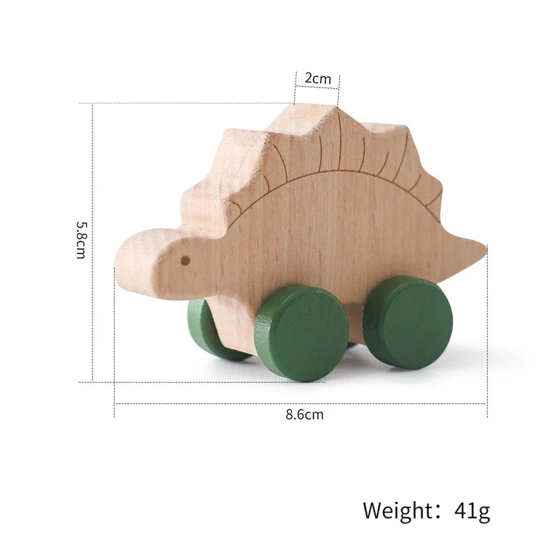 1 pc Beech Wood Montessori Toy Dinosaur with wheels multivariant-6